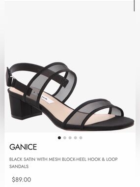 Nina Ganice BLACK SATIN WITH MESH BLOCK-HEEL HOOK & LOOP SANDALS size 7.5